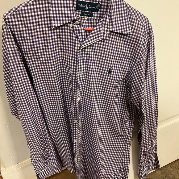 Men's Purple/White Ralph Lauren Longsleeve Polo Shirt - Picture 1 of 3